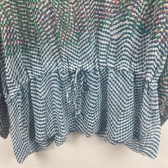 CAbi Sheer Kimono Top Cinched Tie Waist Deep V-Neck Multicolor Pattern Small - Picture 3 of 11